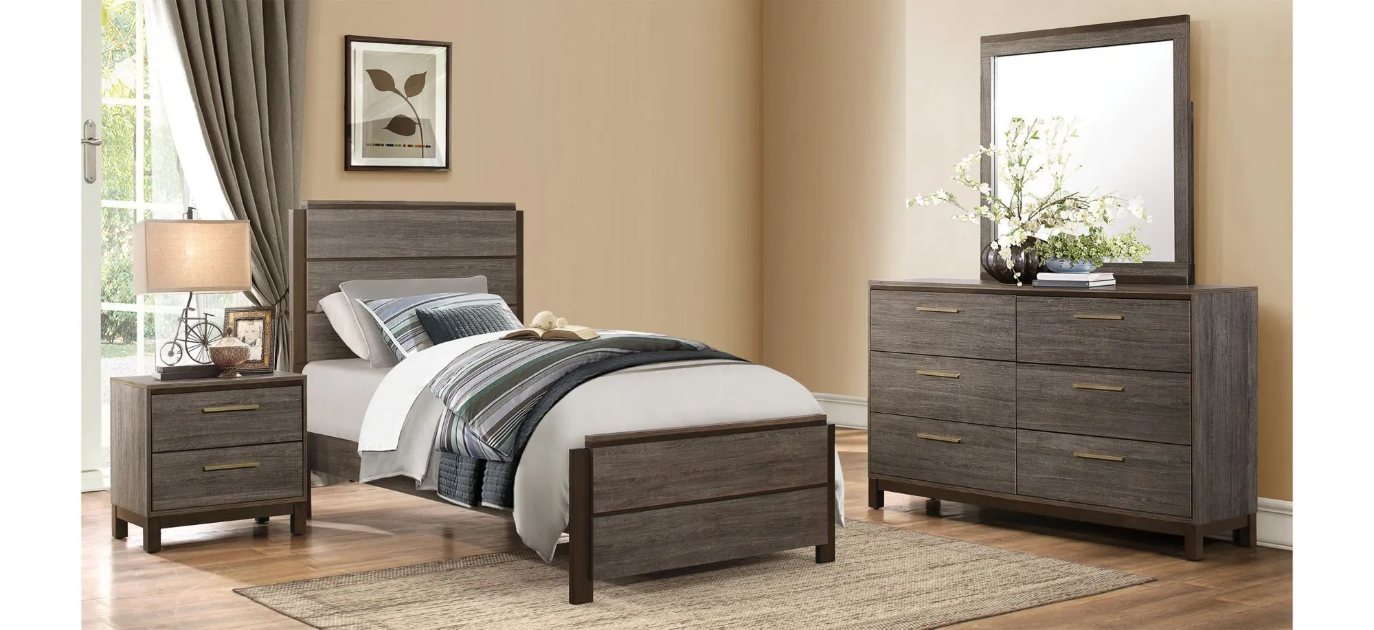 Solace 4-pc Bedroom Set in Antique Gray and Dark Brown by Homelegance