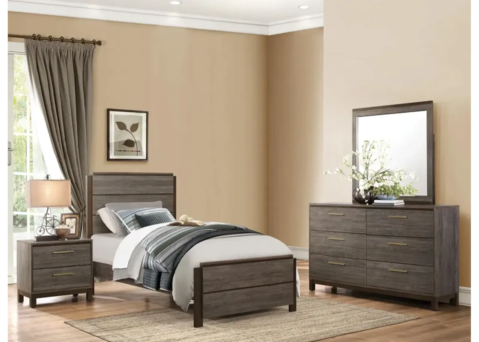 Solace 4-pc Bedroom Set in Antique Gray and Dark Brown by Homelegance