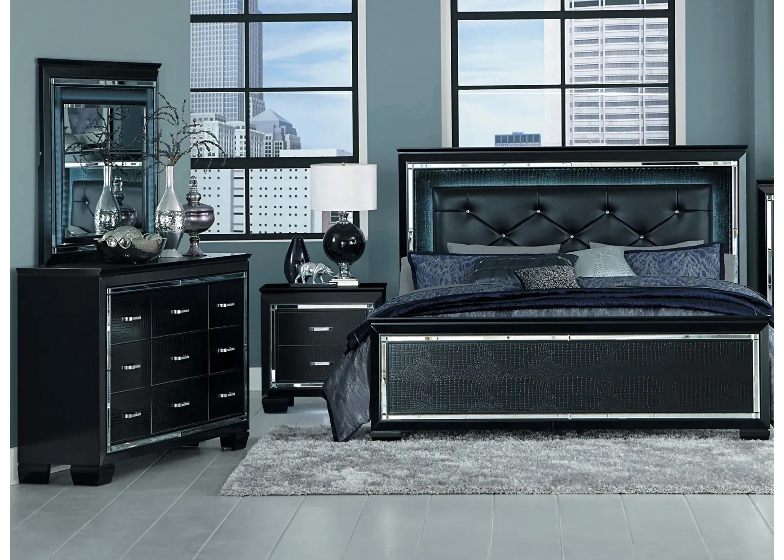 Brambley 4-pc Upholstered Bedroom Set in Black by Homelegance