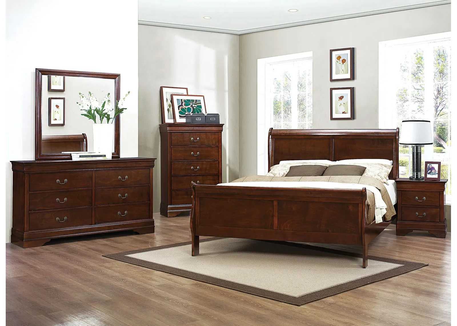 Edina 4-pc Bedroom Set in Brown Cherry by Homelegance