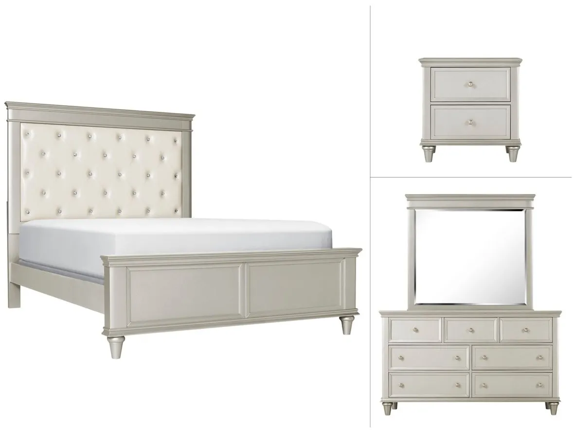 Tiffany 4-pc Upholstered Bedroom Set in Silver by Homelegance