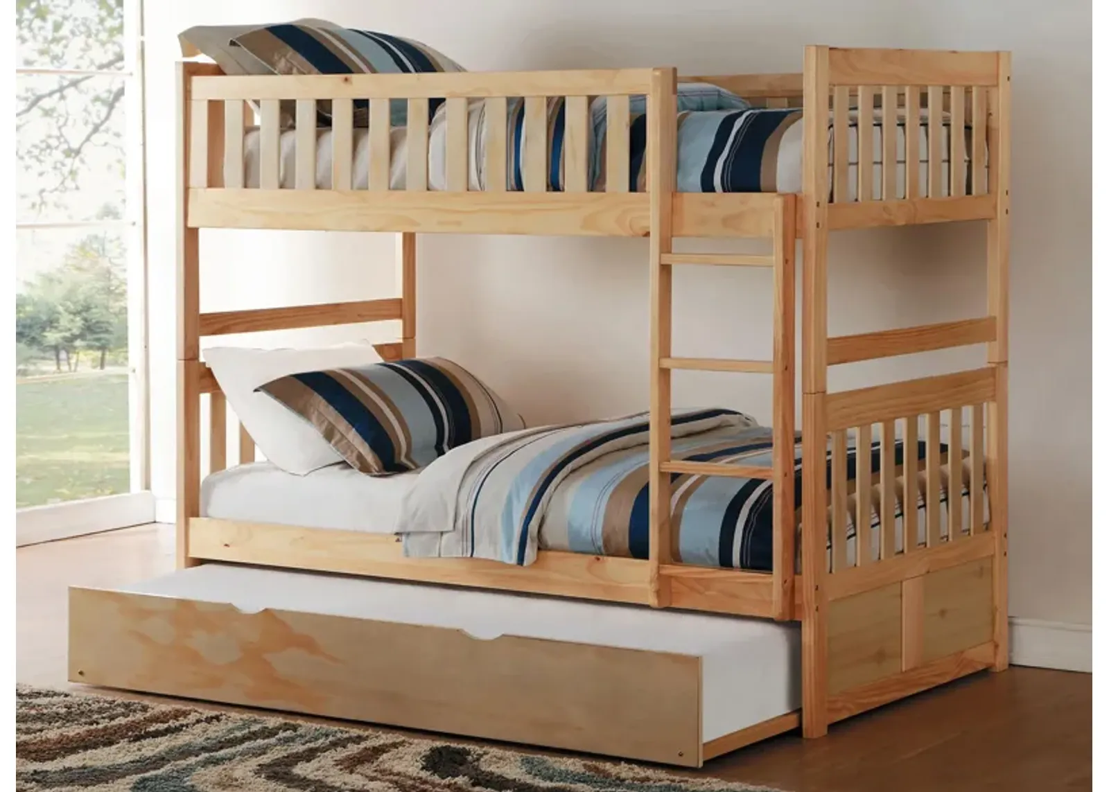 Carissa Bunk Bed With Trundle in Natural by Homelegance