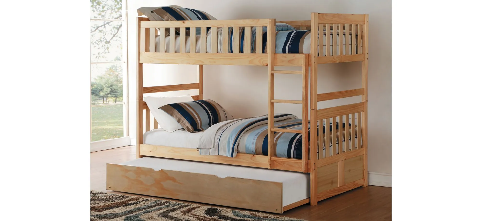 Carissa Bunk Bed With Trundle in Natural by Homelegance