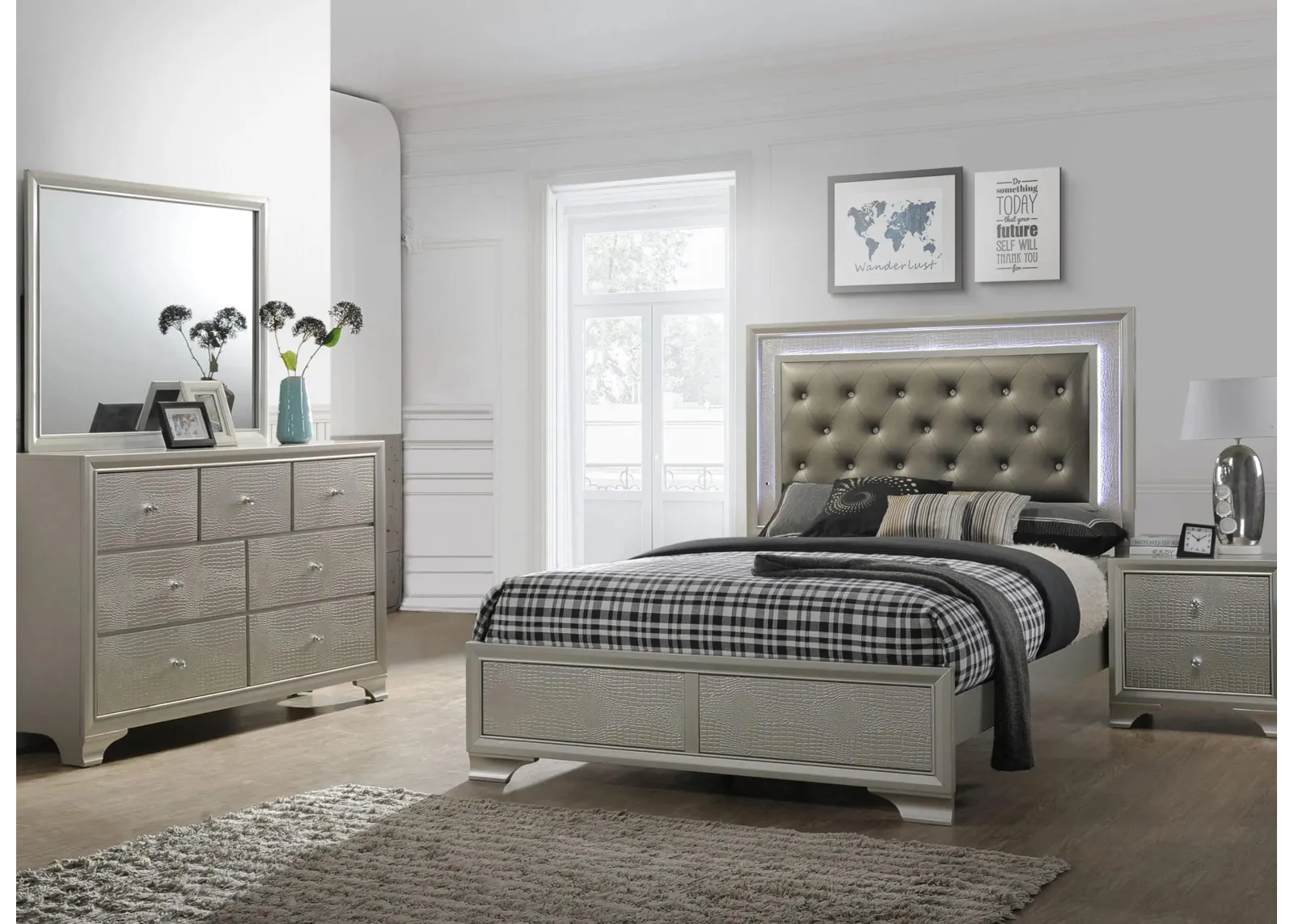 Lyssa 4-pc. Bedroom Set in Champagne Silver by Crown Mark