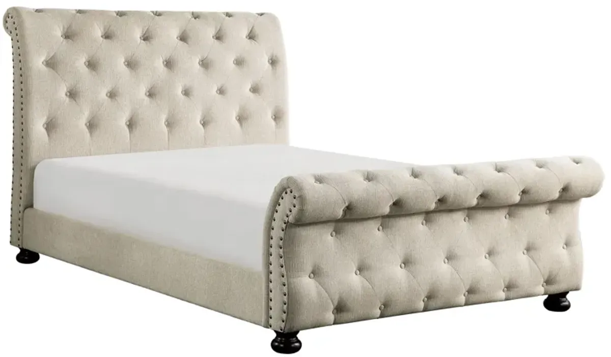 Sanders Upholstered Bed in Beige by Homelegance