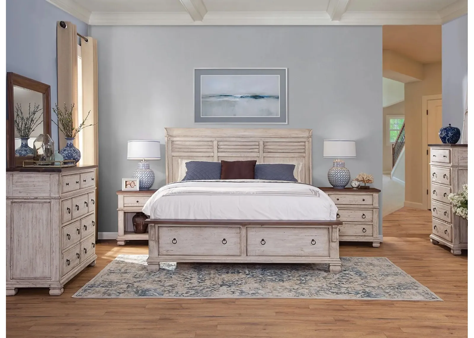 Belmont 4-pc. Storage Bedroom Set in Timbered Brown Farmhouse & Antique Linen by Napa Furniture Design