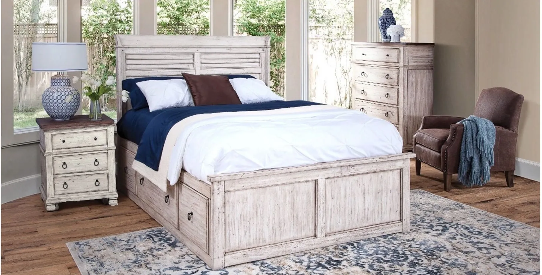Belmont 3-pc. Captains Storage Bed in Timbered Brown Farmhouse & Antique Linen by Napa Furniture Design