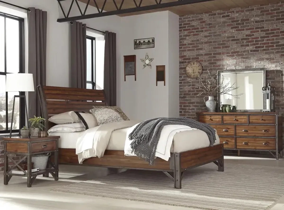 Steele 4-pc Bedroom Set in Rustic Brown with Gunmetal by Homelegance