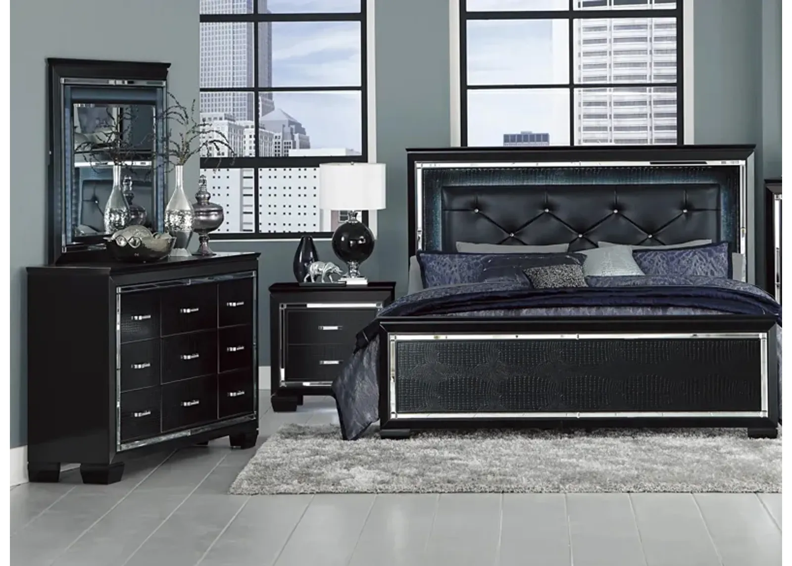 Brambley 4-pc. Upholstered Bedroom Set in Black by Homelegance