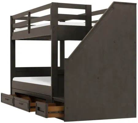Kieran Twin Over Twin Bunk Bed w/Storage & Staircase in Driftwood Gray by Bellanest