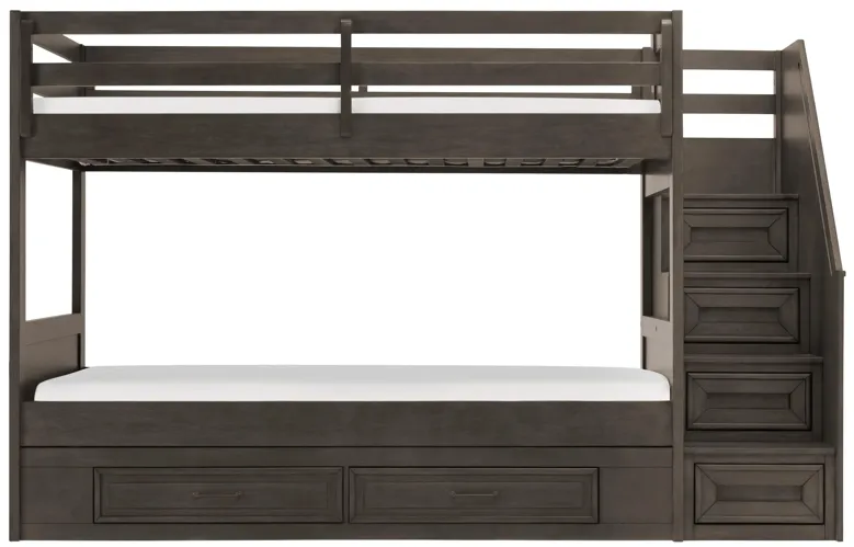 Kieran Bunk Bed w/ Storage & Staircase in Driftwood Gray by Bellanest