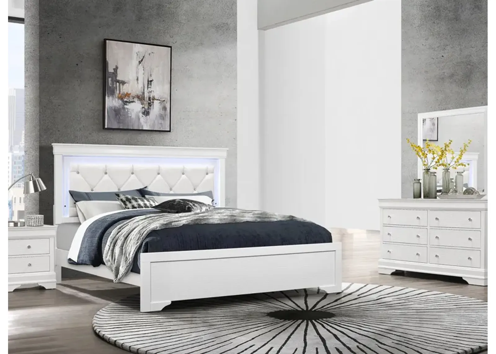 Pompei 4-pc. Bedroom Set in Metallic White by Global Furniture Furniture USA