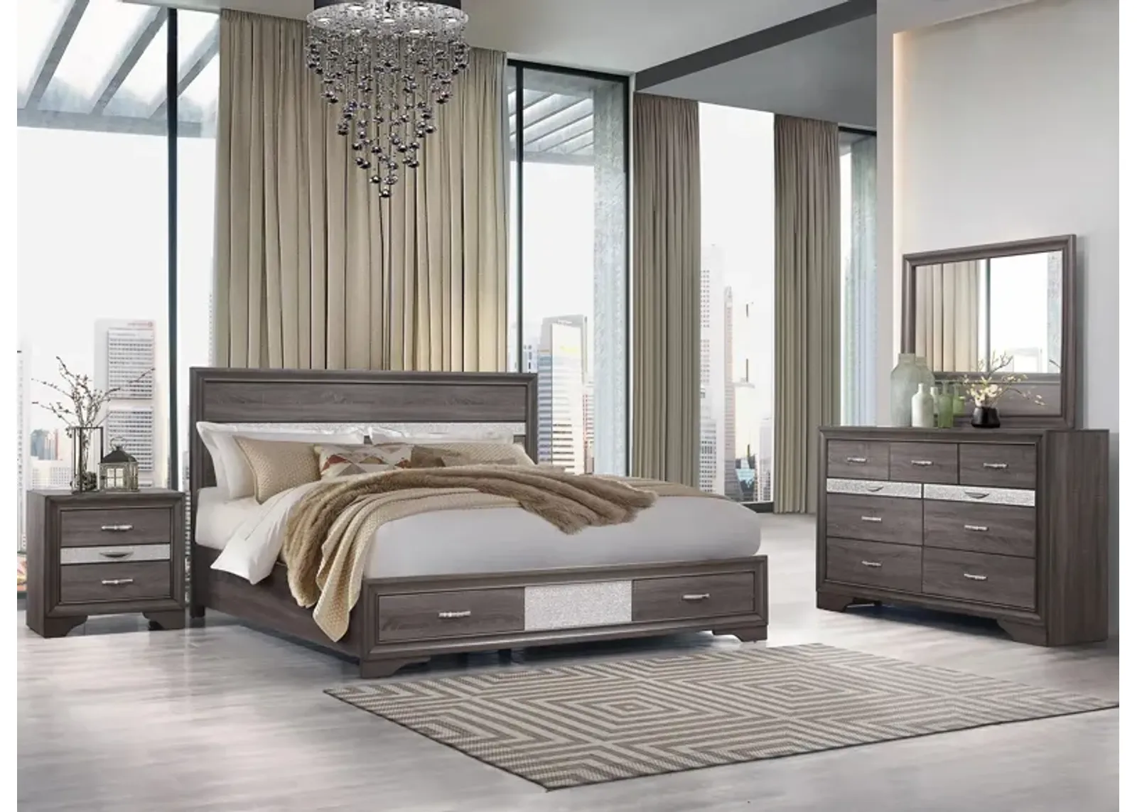 Seville 4-pc. Bedroom Set in Grey by Global Furniture Furniture USA