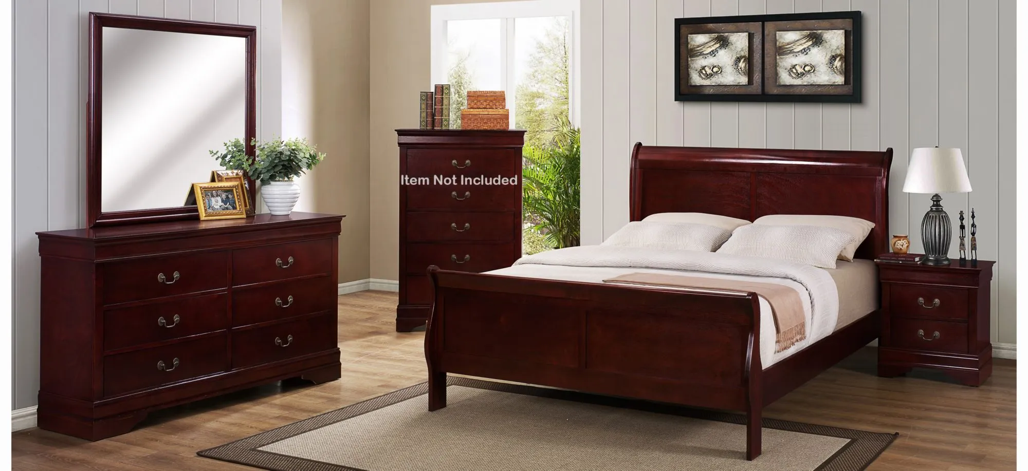 Louis Phillip 4-pc. Bedroom Set in Cherry by Crown Mark