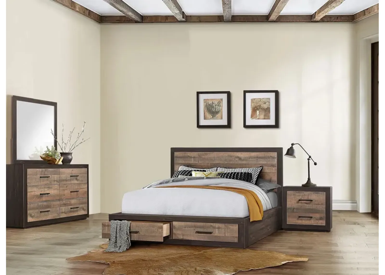 Chad 4-pc Platform Bedroom Set in Dark Ebony & Rustic Mahogany by Homelegance