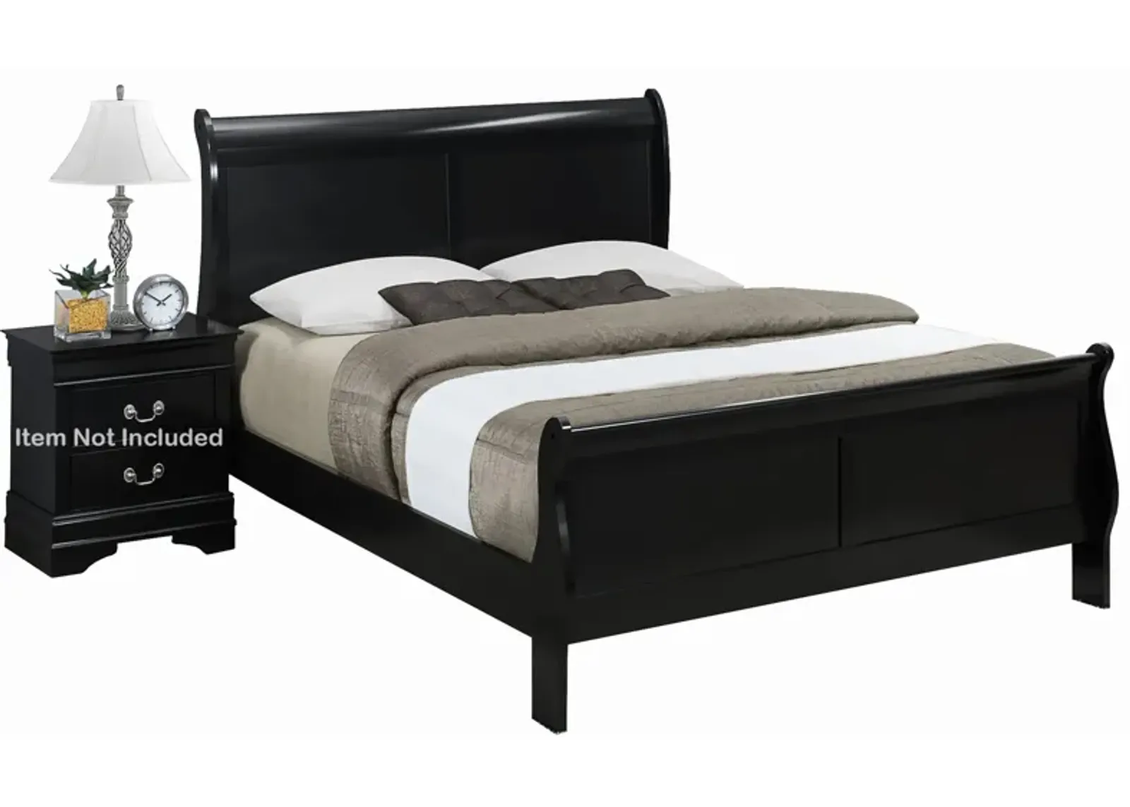 Louis Phillip Sleigh Bed in Black by Crown Mark