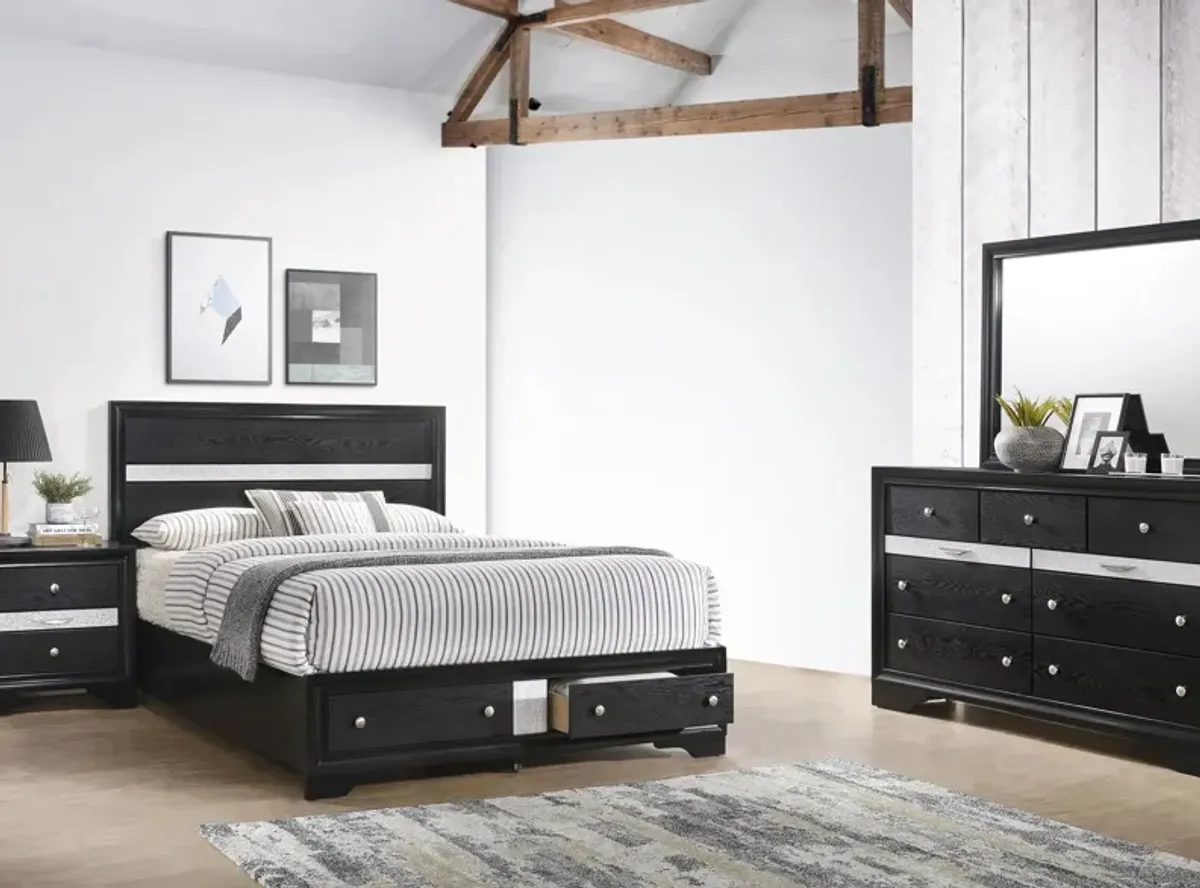 Regata 4-pc. Bedroom Set w/Storage Bed in Black/Silver by Crown Mark