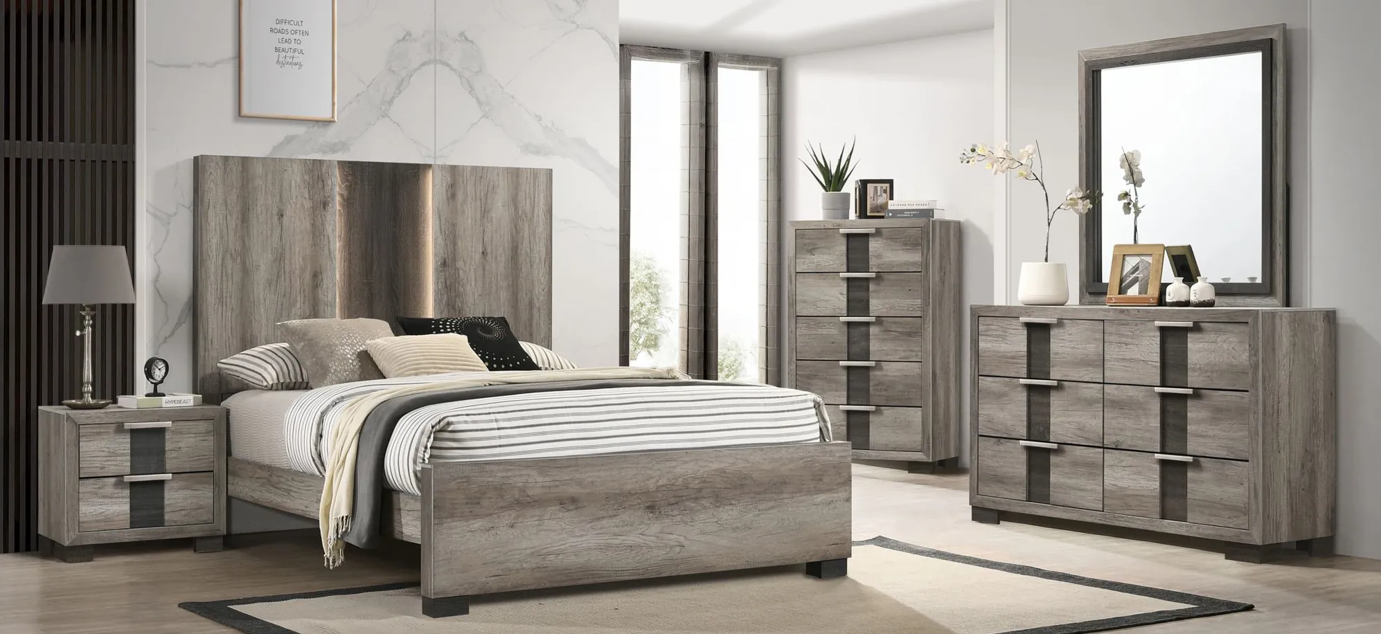 Rangley 5-Pc Queen Bedroom Set in Paper - Gray / Brown 2-Tone by Crown Mark