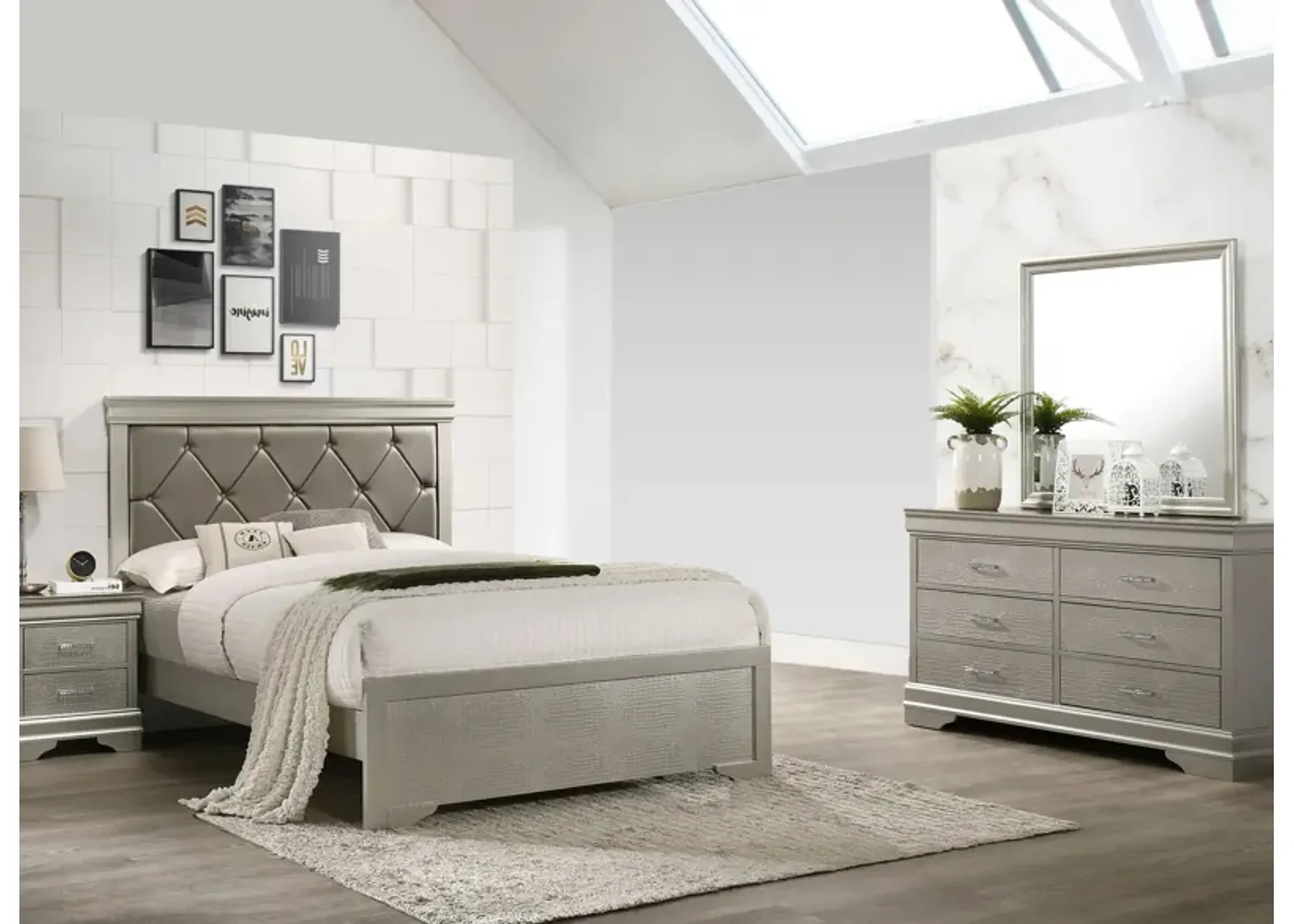 Amalia 4-pc. Bedroom Set in Champagne Silver by Crown Mark