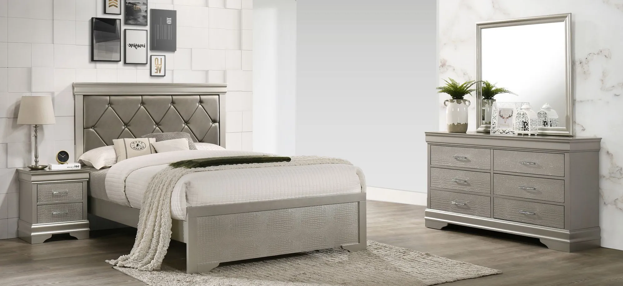 Amalia 4-pc. Bedroom Set in Champagne Silver by Crown Mark