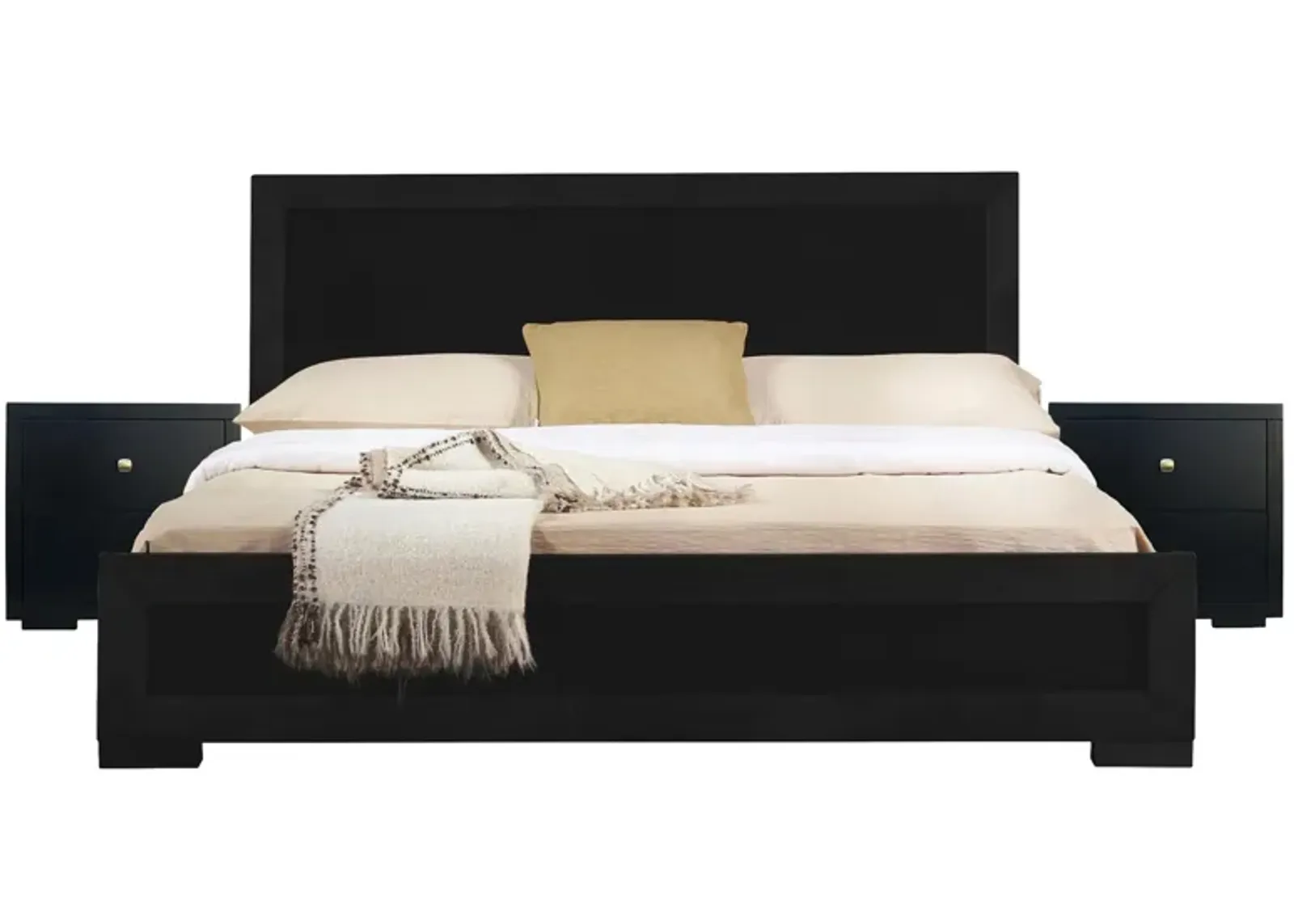 Trent Platform Bed with 2 Nightstands in Black by CAMDEN ISLE