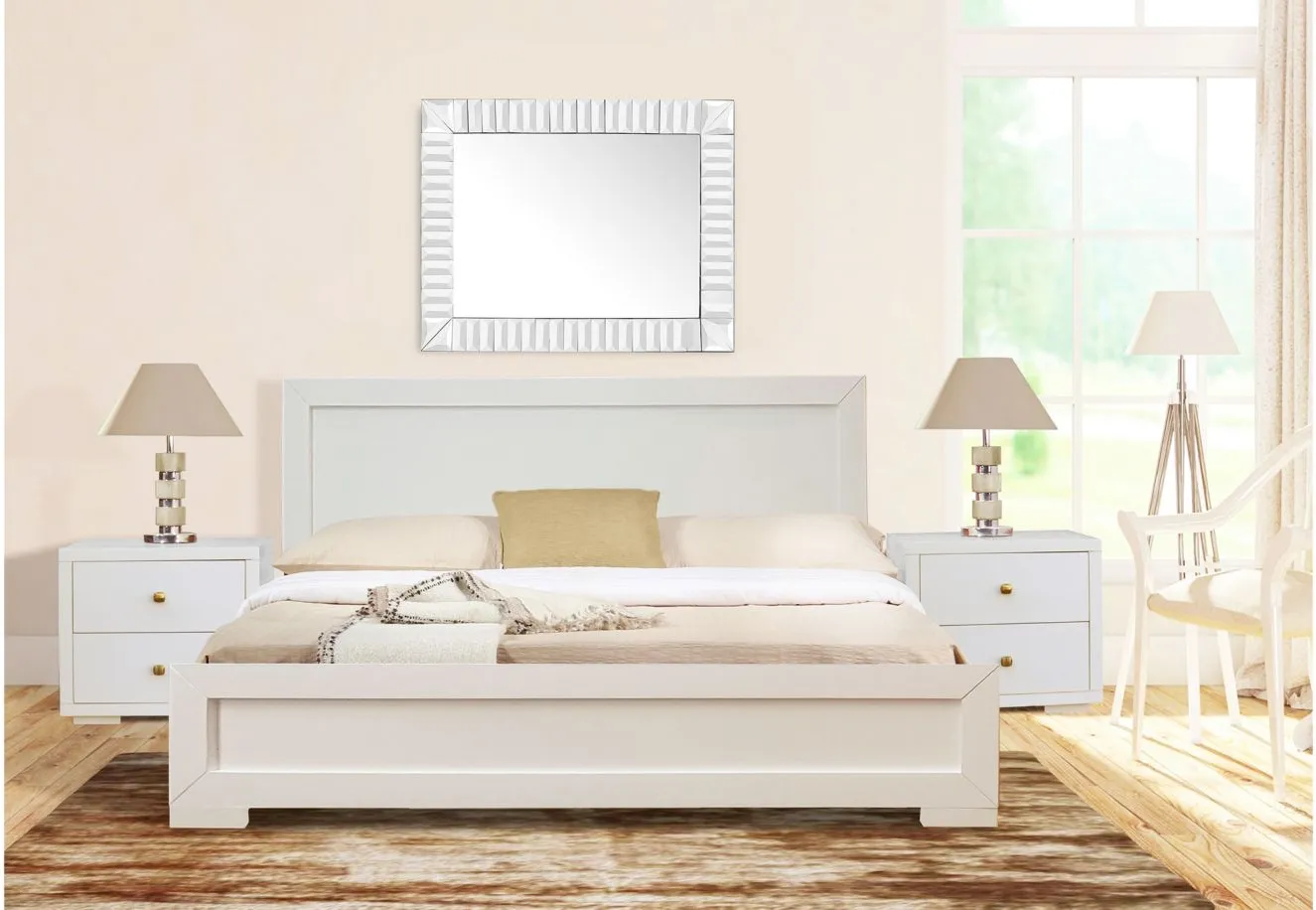 Trent Platform Bed with 2 Nightstands in White by CAMDEN ISLE