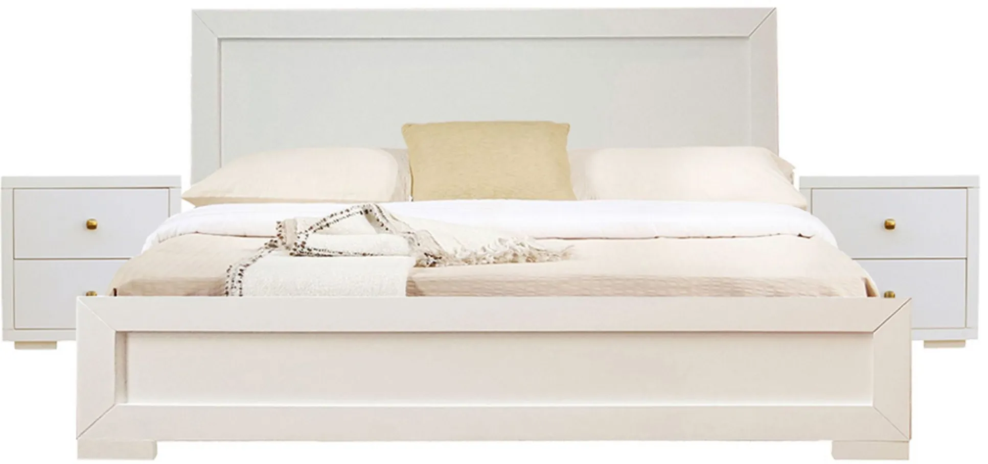 Trent Platform Bed with 2 Nightstands in White by CAMDEN ISLE