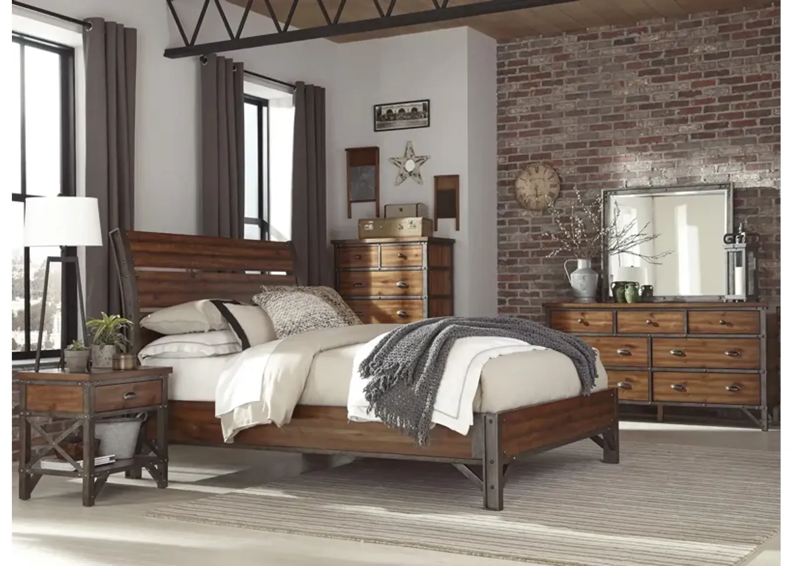 Steele 4-pc Bedroom Set in Rustic Brown with Gunmetal by Homelegance