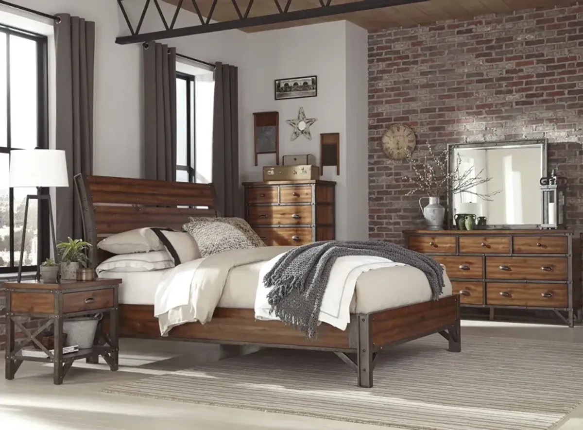 Steele 4-pc Bedroom Set in Rustic Brown with Gunmetal by Homelegance