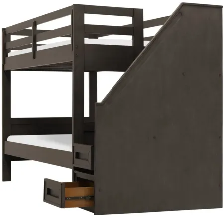 Kieran Twin Over Twin Bunk Bed w/ Staircase in Driftwood Gray by Bellanest