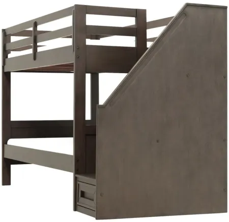 Kieran Twin Over Twin Bunk Bed w/ Staircase in Driftwood Gray by Bellanest