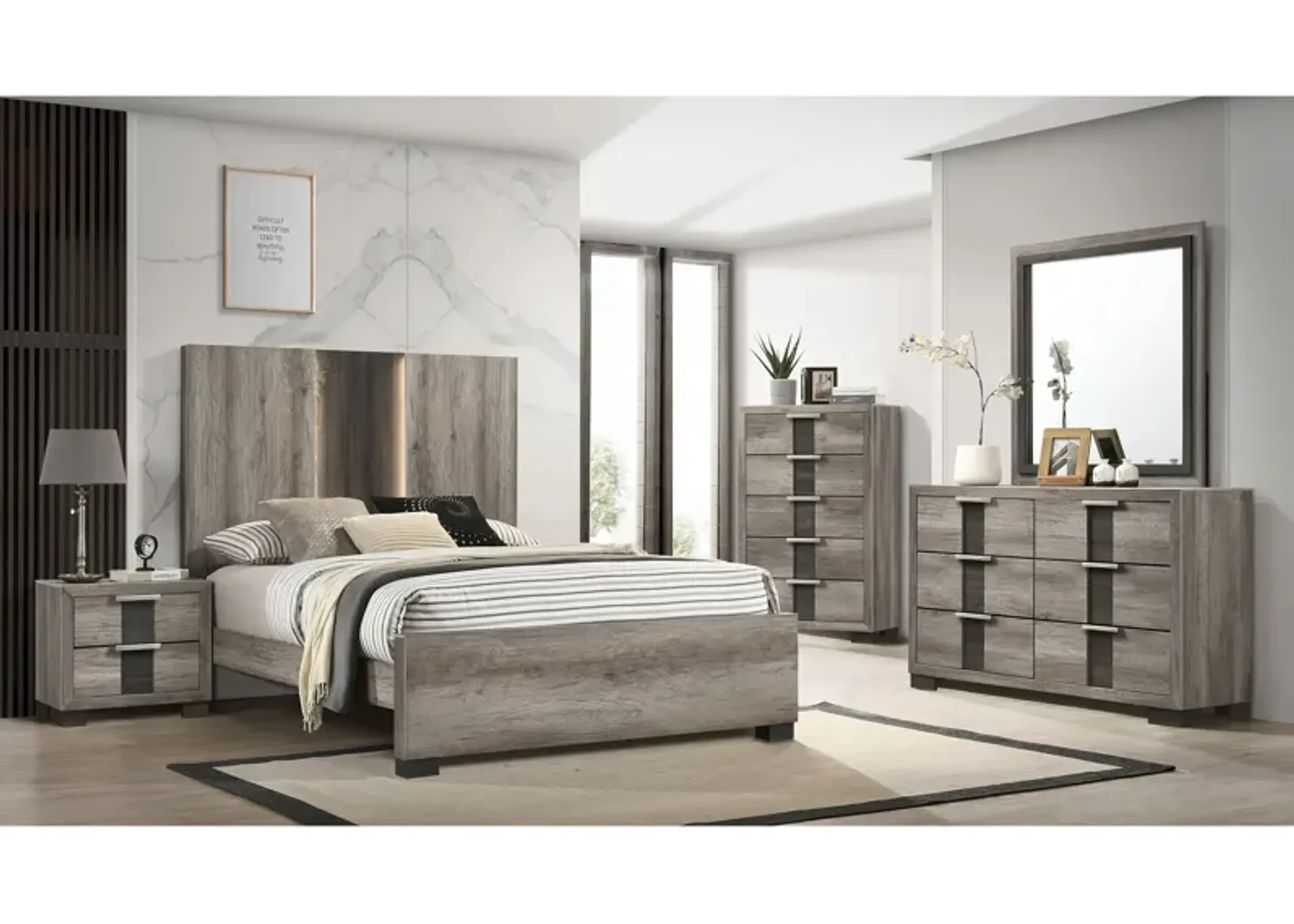 Rangley 5-pc. Bedroom Set in Grey/Brown by Crown Mark