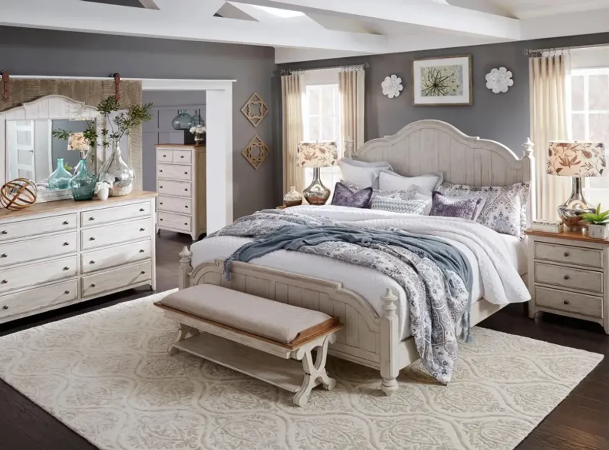 Farmhouse Reimagined 4-pc. Poster Bedroom Set w/ Drawer Nightstand in White by Liberty Furniture