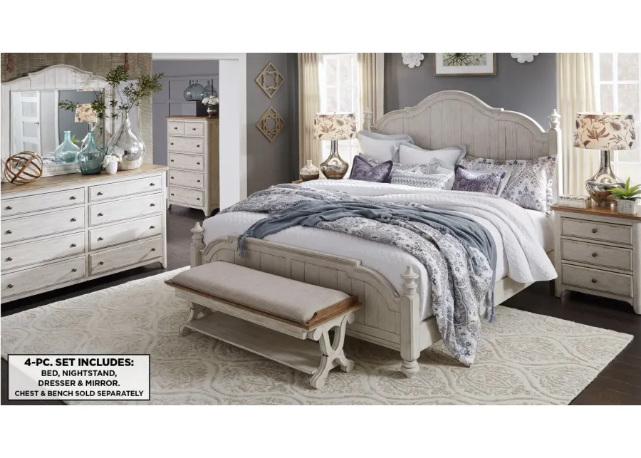 Farmhouse Reimagined 4-pc. Poster Bedroom Set w/ Drawer Nightstand in White by Liberty Furniture