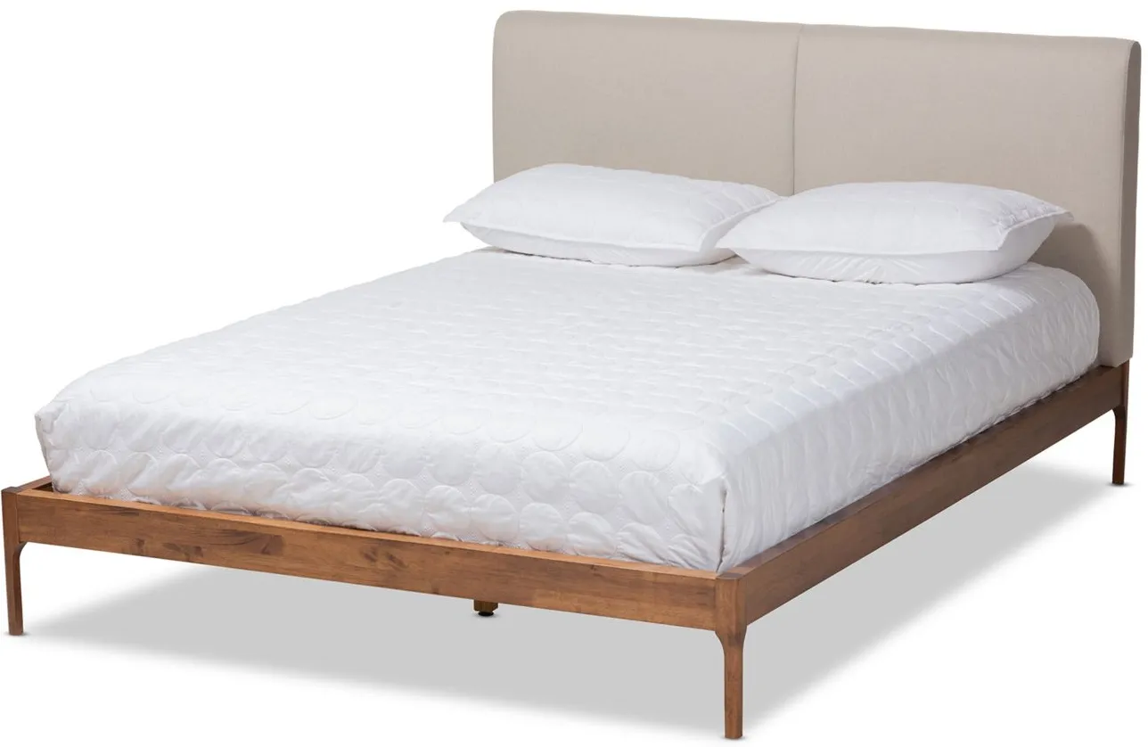 Aveneil Mid-Century Full Size Platform Bed in Beige/Walnut Brown by Wholesale Interiors