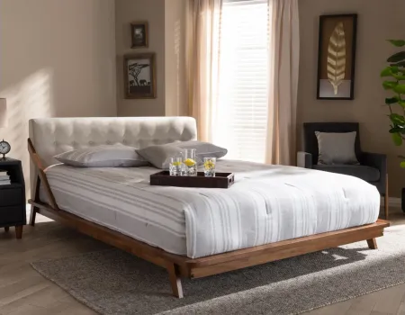 Sante Mid-Century Full Size Platform Bed in Beige/Walnut Brown by Wholesale Interiors