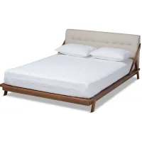 Sante Mid-Century Full Size Platform Bed in Beige/Walnut Brown by Wholesale Interiors