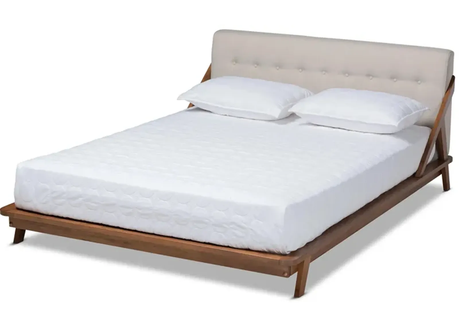 Sante Mid-Century Full Size Platform Bed in Beige/Walnut Brown by Wholesale Interiors