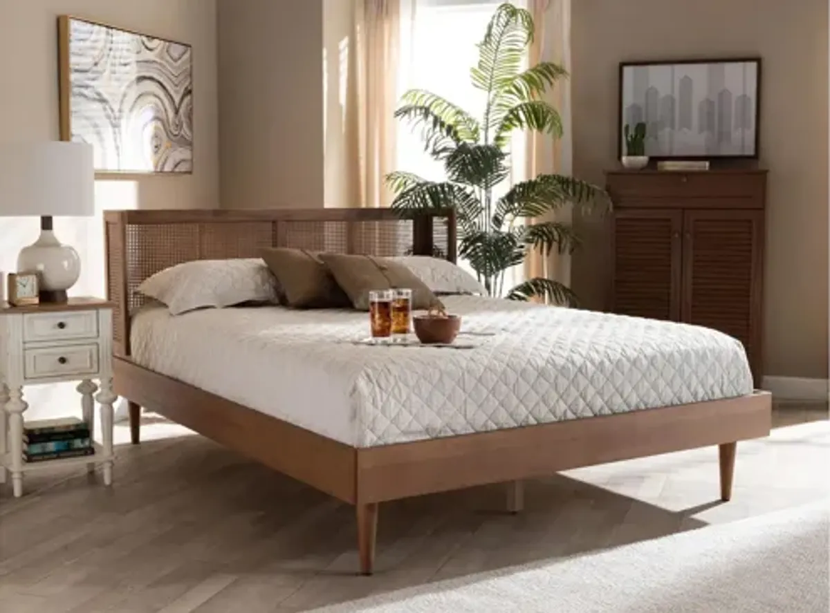 Rina Mid-Century Platform Bed with Wrap-Around Headboard