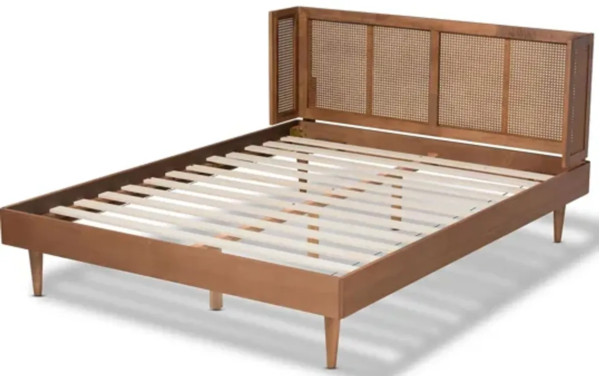 Rina Mid-Century Platform Bed with Wrap-Around Headboard