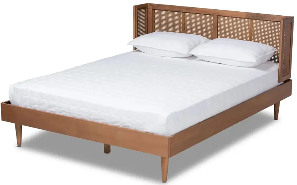 Rina Mid-Century Platform Bed with Wrap-Around Headboard