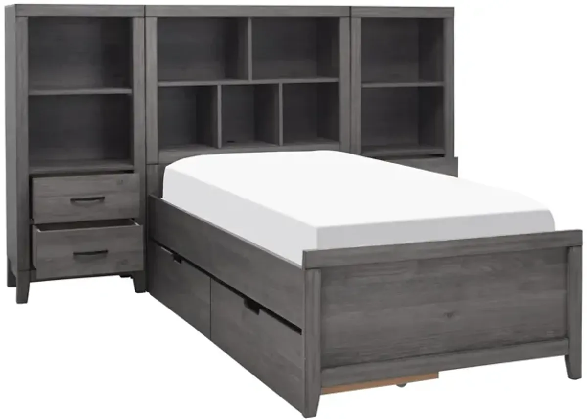 Piper Bed w/ Storage Drawers and 2 Bookshelf Nightstands