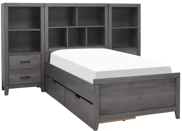 Piper Bed w/ Storage Drawers and 2 Bookshelf Nightstands