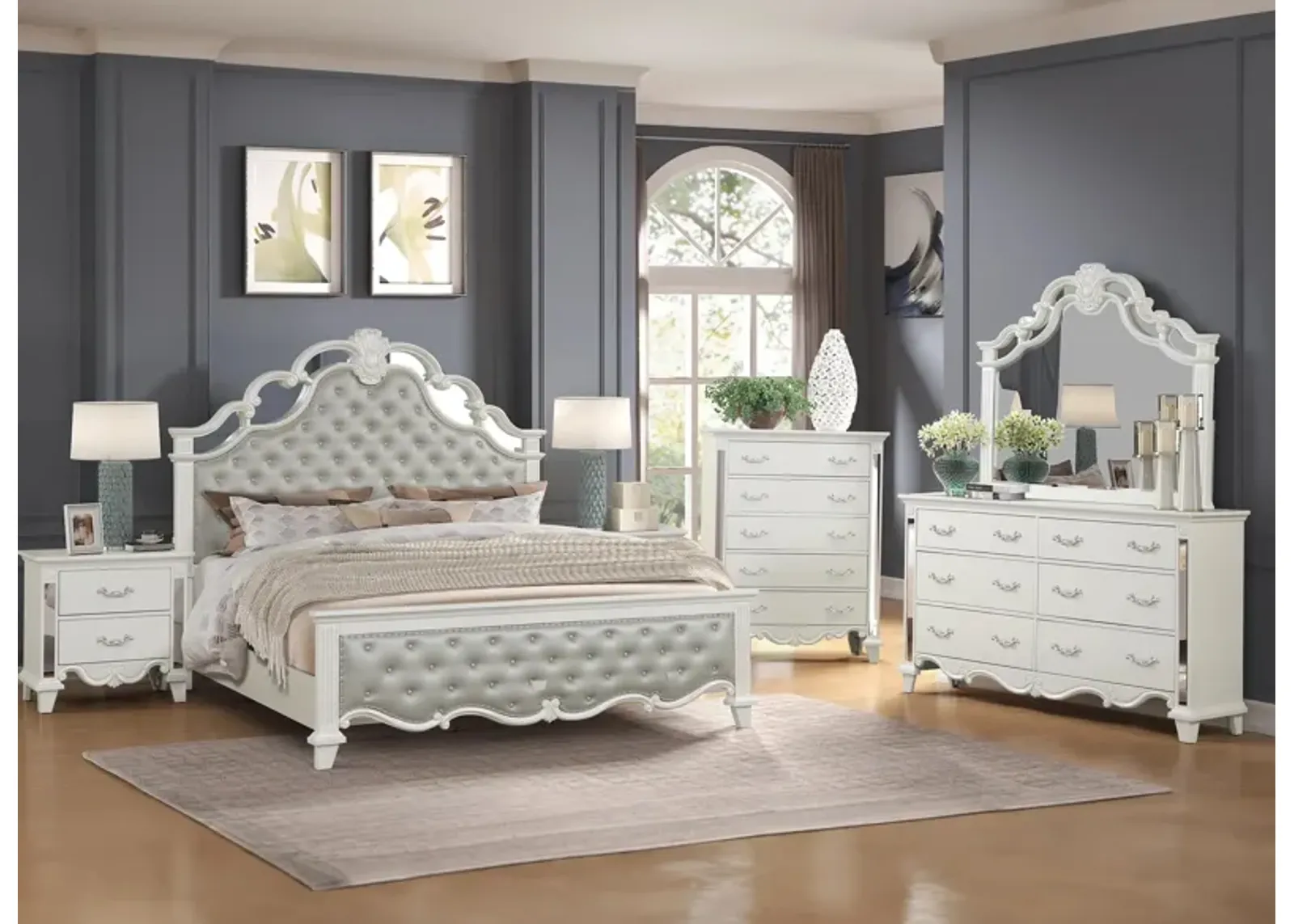 Sonia 4-pc. Bedroom Set in Pearl by Cosmos Furniture