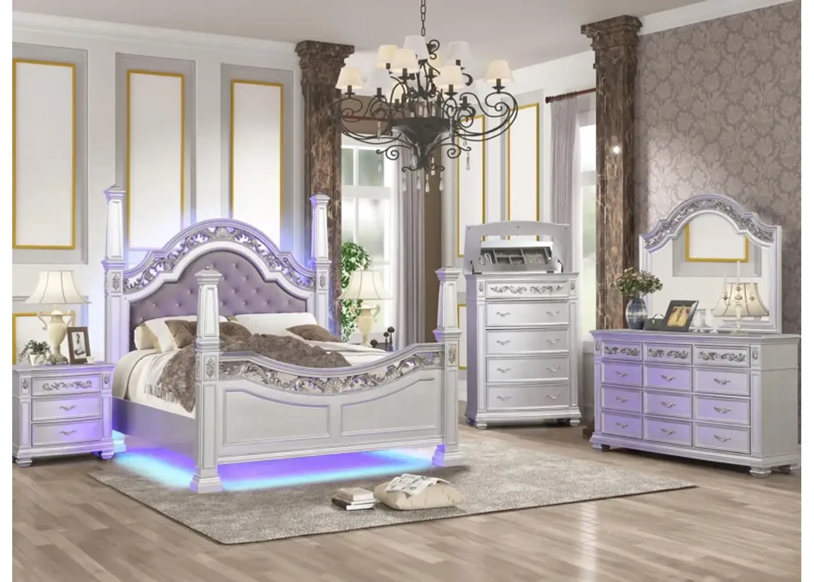 Valentina 4-pc. Bedroom Set in Silver by Cosmos Furniture