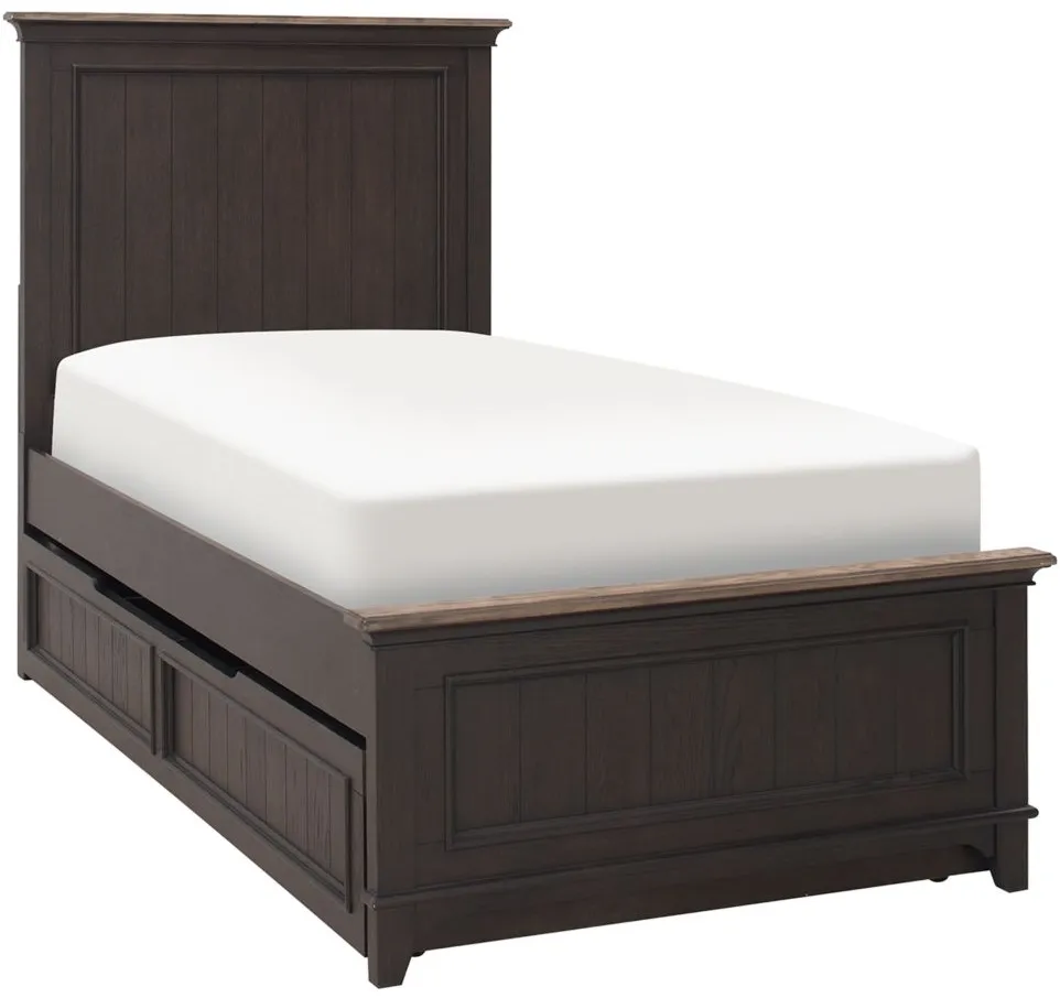 Dakota Full Panel Bed w/ Trundle in Wirebrushed Black w/ Ember Gray Tops by Liberty Furniture