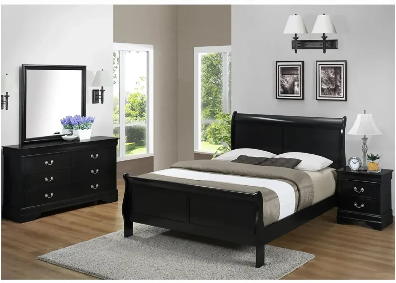 Louis Phillip 4-pc. Bedroom Set in Black by Crown Mark