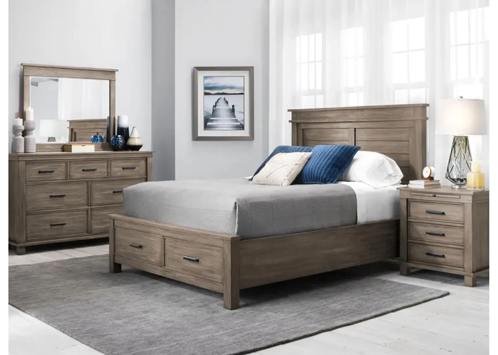 Hempstead 4-pc. Platform Storage Bedroom Set in Gray by A-America