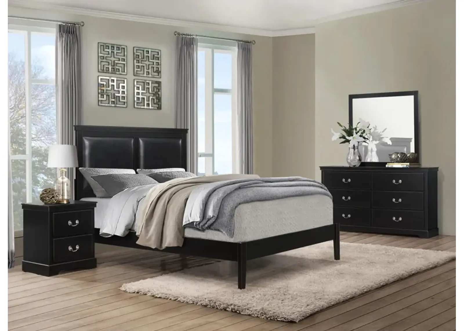 Place 4-pc Upholstered Bedroom Set in Black by Homelegance