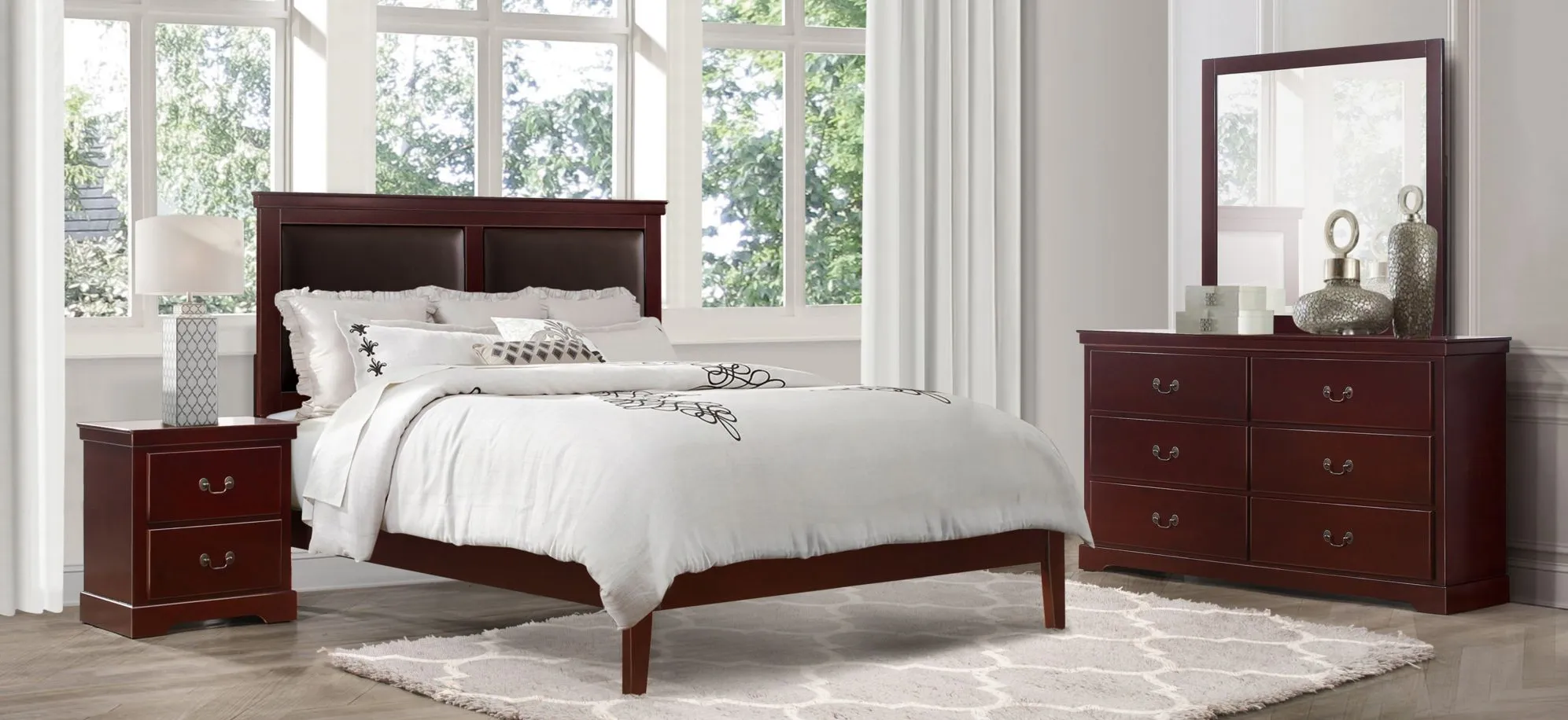 Place 4-pc. Upholstered Bedroom Set in Cherry by Homelegance